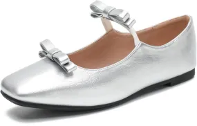 LIURUIJIA Women's Ballet Flats with Bow Square Toe Casual Comfortable Retro Mary Jane Lolita Dress Shoes