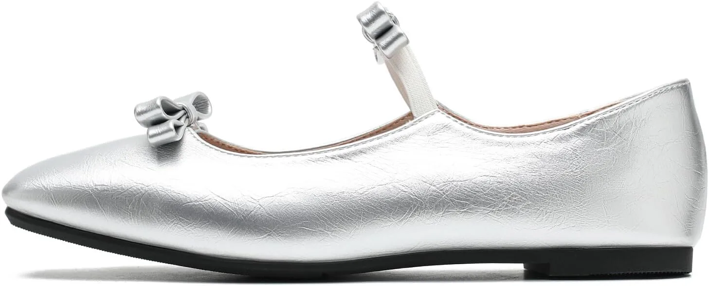 LIURUIJIA Women's Ballet Flats with Bow Square Toe Casual Comfortable Retro Mary Jane Lolita Dress Shoes
