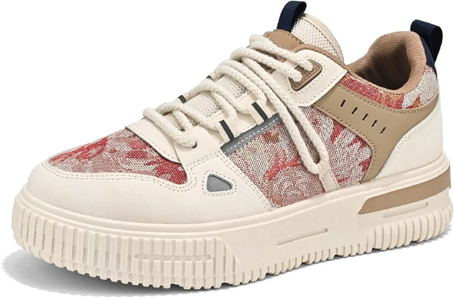 Mens and Womens Anti Slip and Wear Resistant Rubber Soles Skateboard Shoes Tie Up Low Top Casual Sneakers Breathable Thick Soled Walking Shoes Patterned Short Distance Running Shoes