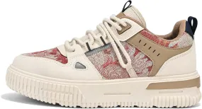 Mens and Womens Anti Slip and Wear Resistant Rubber Soles Skateboard Shoes Tie Up Low Top Casual Sneakers Breathable Thick Soled Walking Shoes Patterned Short Distance Running Shoes