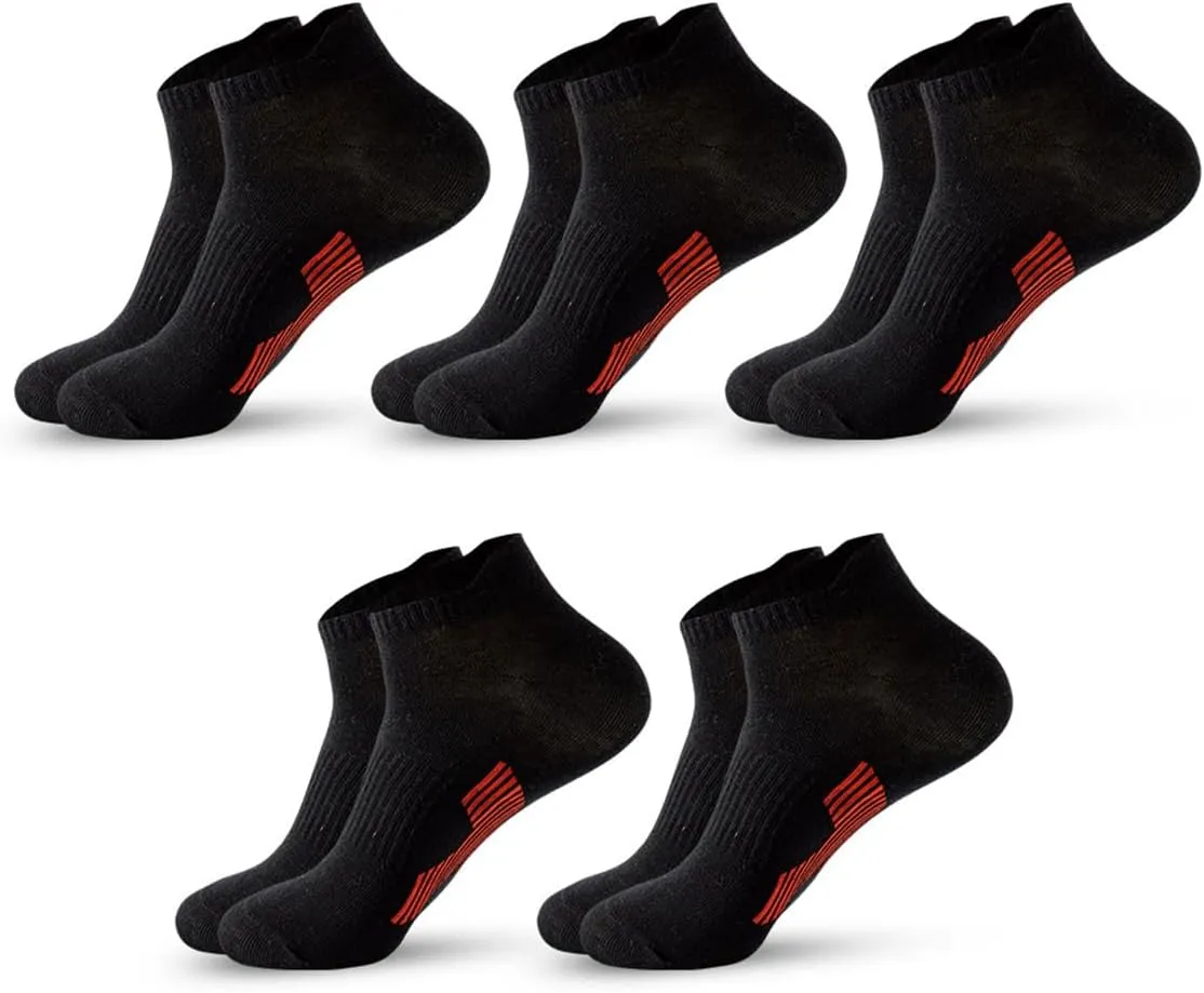Mens Ankle Athletic Socks Low Cut Breathable Running Socks Cushioned Arch Sport Cotton Casual Socks 6-12 (5 Pairs)