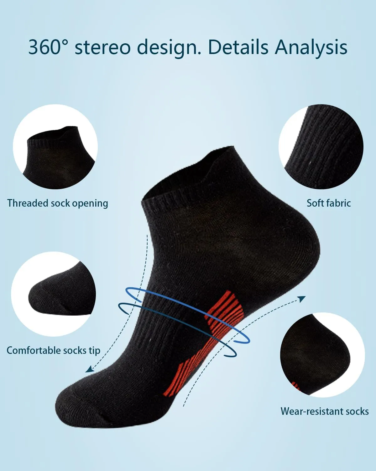 Mens Ankle Athletic Socks Low Cut Breathable Running Socks Cushioned Arch Sport Cotton Casual Socks 6-12 (5 Pairs)