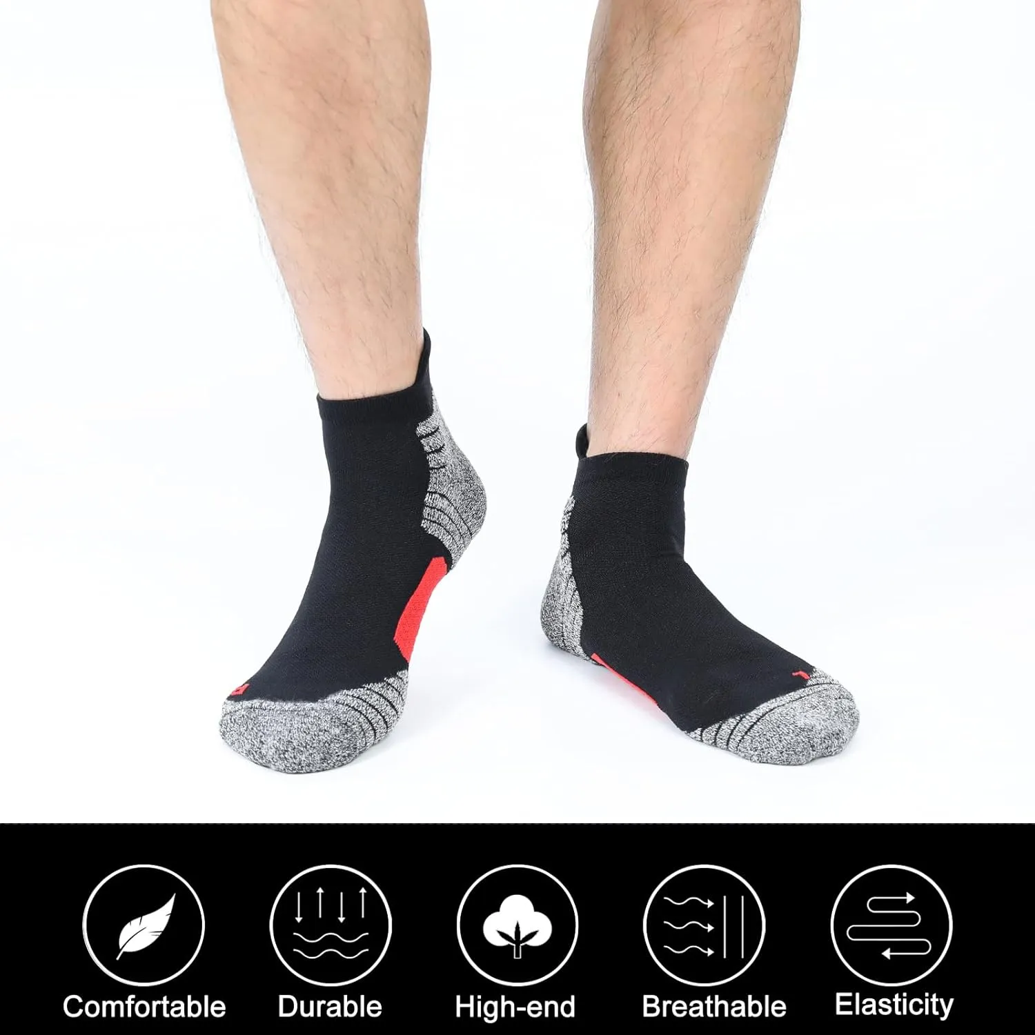 Mens Cushioned Ankle Athletic Running Socks Low Cut Sports Tab Socks 3/5/6-Pairs 6-9/9-12/12-14
