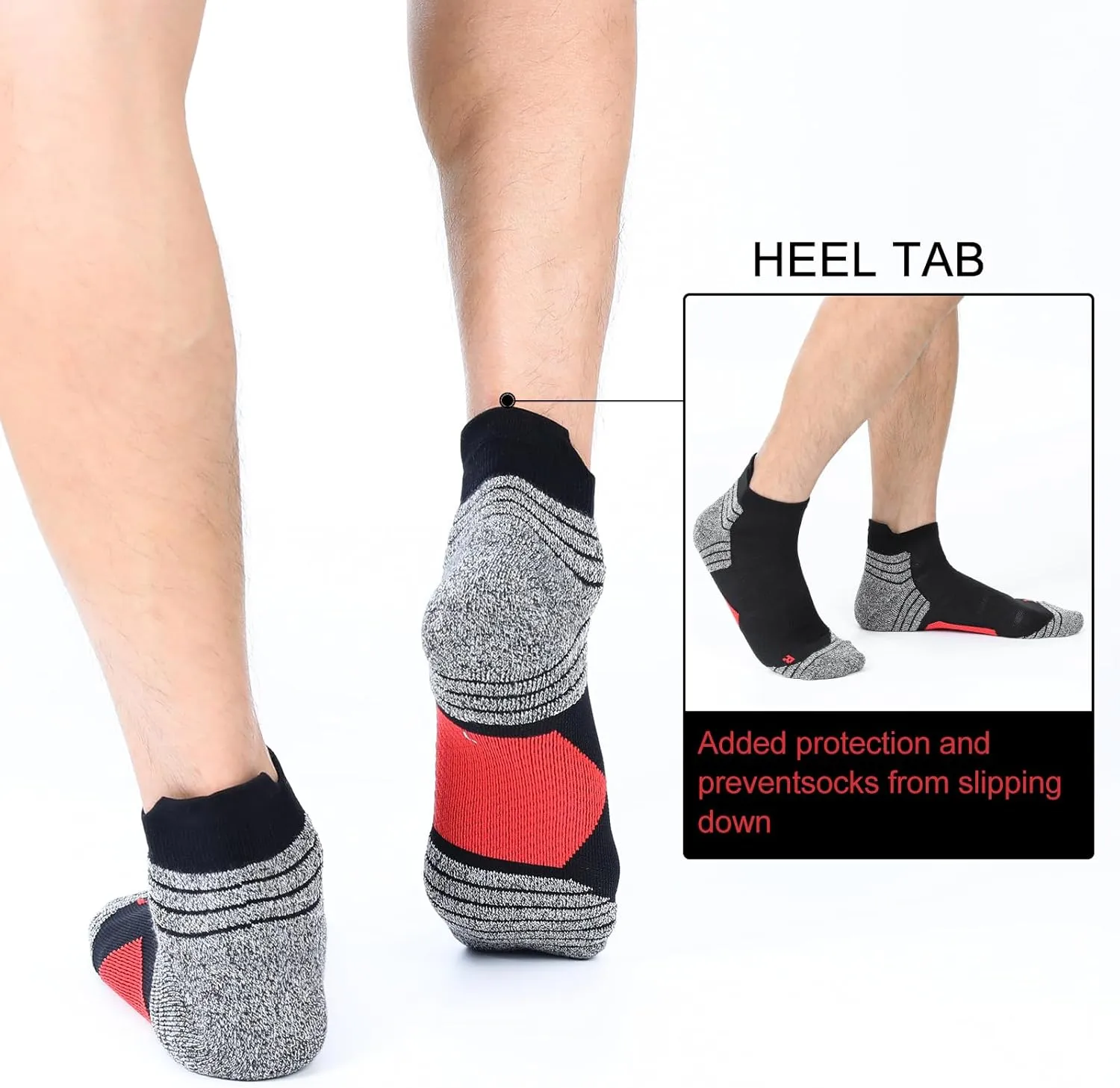 Mens Cushioned Ankle Athletic Running Socks Low Cut Sports Tab Socks 3/5/6-Pairs 6-9/9-12/12-14