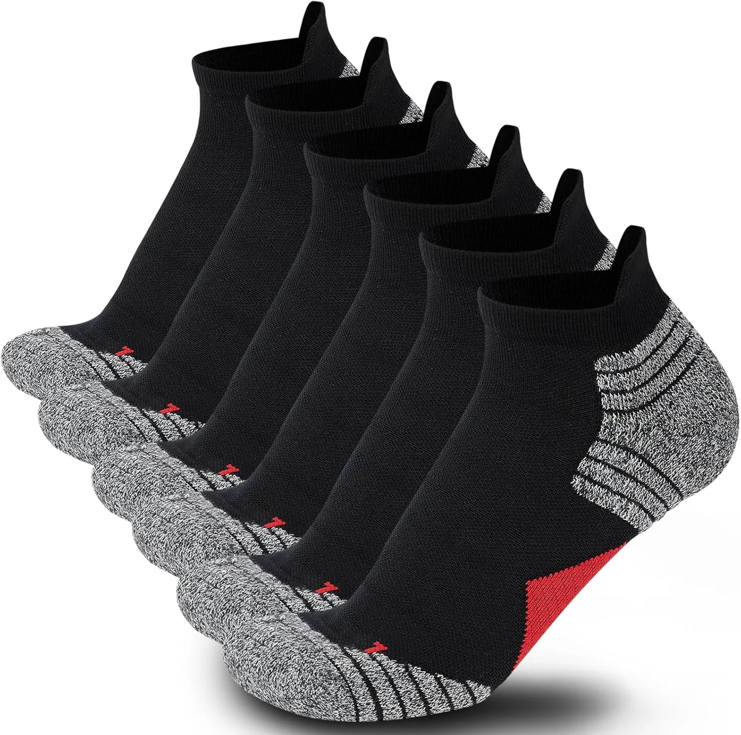 Mens Cushioned Ankle Athletic Running Socks Low Cut Sports Tab Socks 3/5/6-Pairs 6-9/9-12/12-14