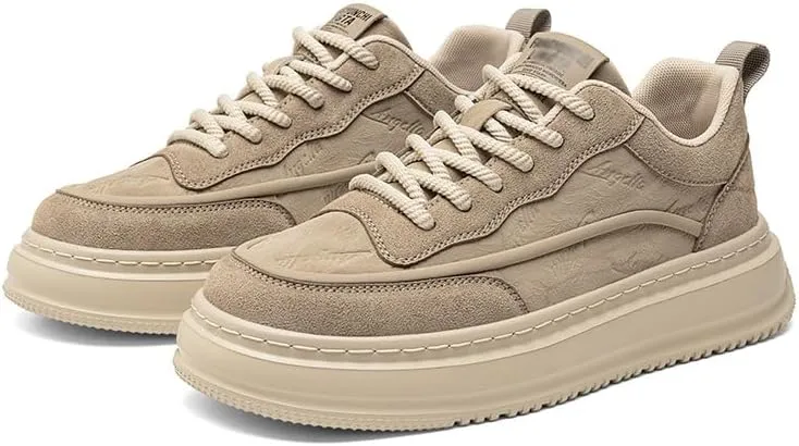 Men's Leather Lace-Up Sneakers Comfort Walking Shoes Cushioned Sole Elevator Shoes for Men Casual Skate