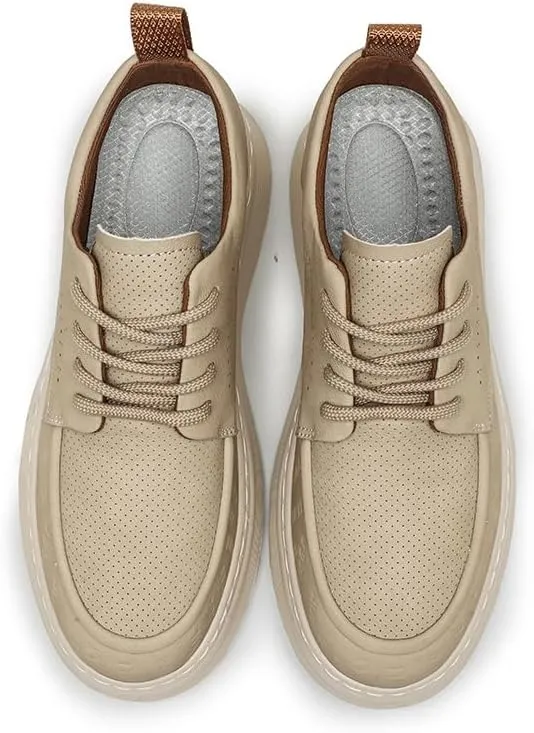 Men's Leather Lace-Up Sneakers Comfort Walking Shoes Cushioned Sole Elevator Shoes for Men Casual Skate