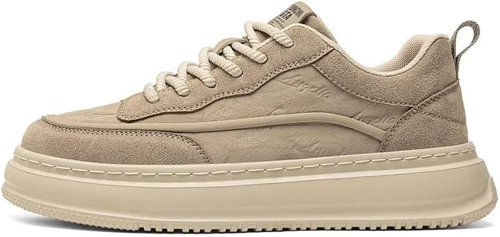 Men's Leather Lace-Up Sneakers Comfort Walking Shoes Cushioned Sole Elevator Shoes for Men Casual Skate