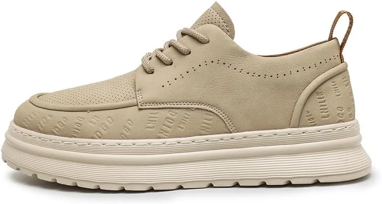 Men's Leather Lace-Up Sneakers Comfort Walking Shoes Cushioned Sole Elevator Shoes for Men Casual Skate
