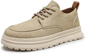 Men's Leather Lace-Up Sneakers Comfort Walking Shoes Cushioned Sole Elevator Shoes for Men Casual Skate