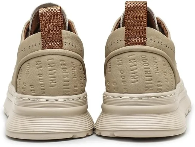 Men's Leather Lace-Up Sneakers Comfort Walking Shoes Cushioned Sole Elevator Shoes for Men Casual Skate