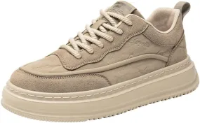 Men's Leather Lace-Up Sneakers Comfort Walking Shoes Cushioned Sole Elevator Shoes for Men Casual Skate