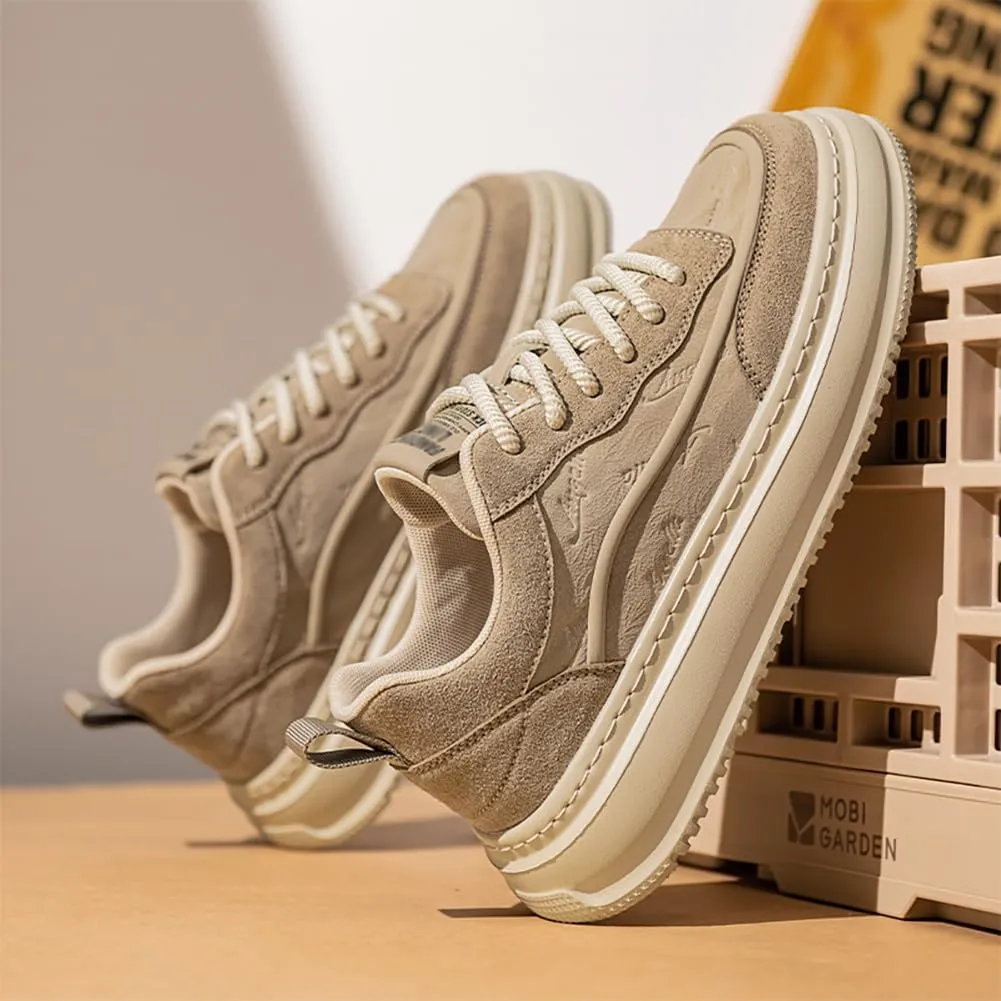 Men's Leather Lace-Up Sneakers Comfort Walking Shoes Cushioned Sole Elevator Shoes for Men Casual Skate