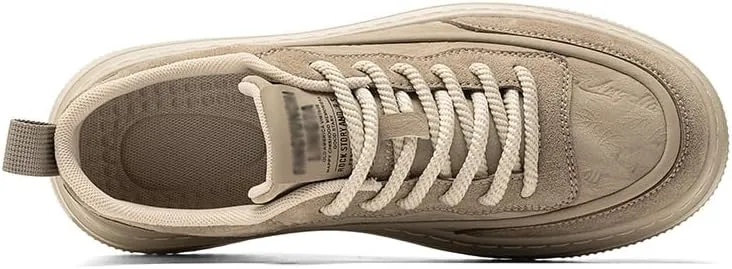 Men's Leather Lace-Up Sneakers Comfort Walking Shoes Cushioned Sole Elevator Shoes for Men Casual Skate