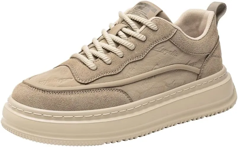 Men's Leather Lace-Up Sneakers Comfort Walking Shoes Cushioned Sole Elevator Shoes for Men Casual Skate