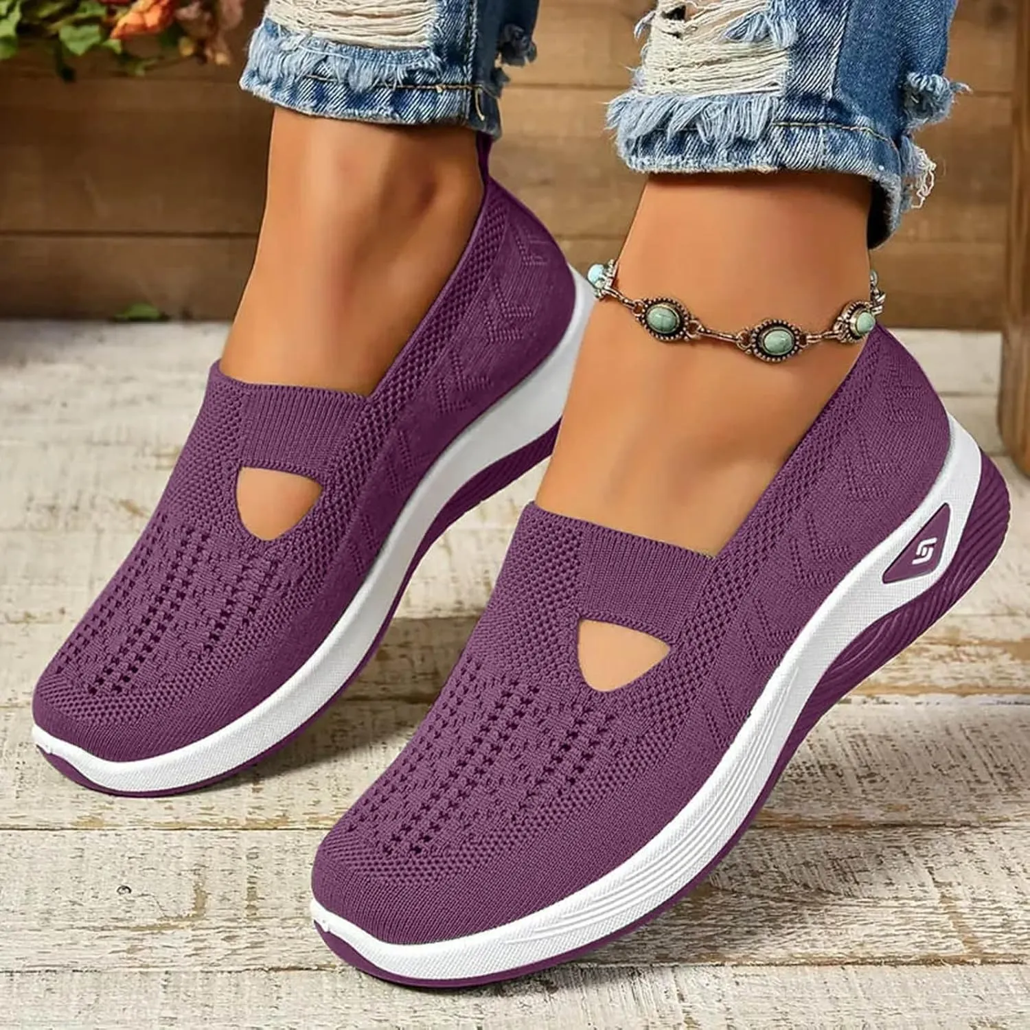 Orthopedic Shoes for Women, Women's Lightweight Slip-On Slip-On Knitted Sneakers, Comfortable Fashion Flat Walking Shoes for Women Breathable Sock Mesh Loafers Orthowalkway Womens Shoes