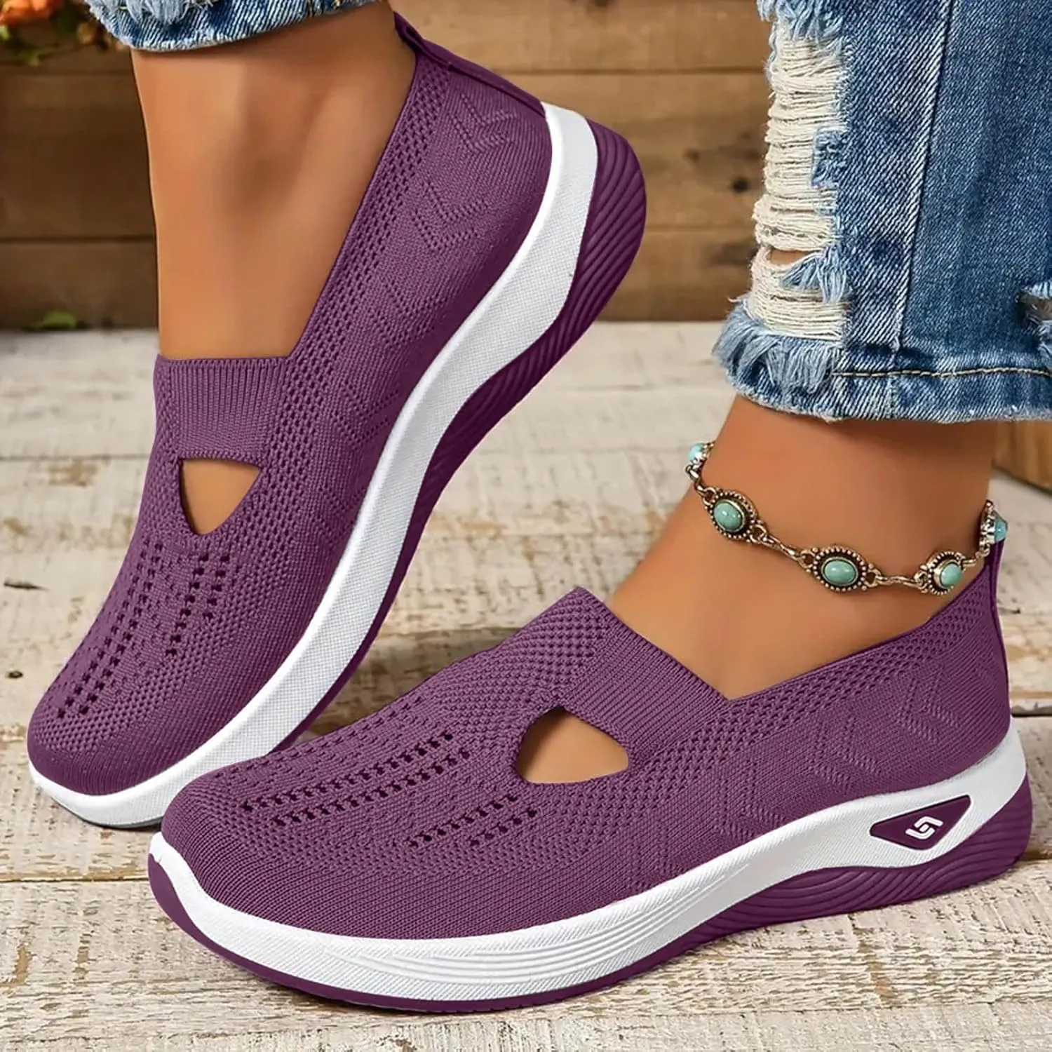 Orthopedic Shoes for Women, Women's Lightweight Slip-On Slip-On Knitted Sneakers, Comfortable Fashion Flat Walking Shoes for Women Breathable Sock Mesh Loafers Orthowalkway Womens Shoes