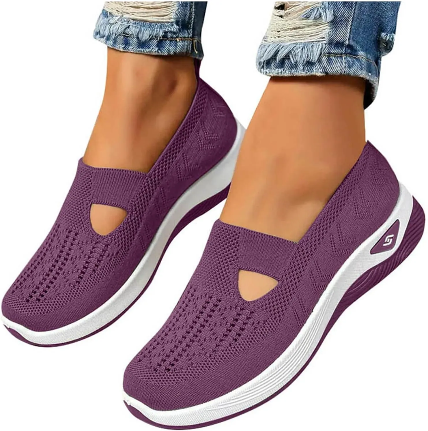 Orthopedic Shoes for Women, Women's Lightweight Slip-On Slip-On Knitted Sneakers, Comfortable Fashion Flat Walking Shoes for Women Breathable Sock Mesh Loafers Orthowalkway Womens Shoes