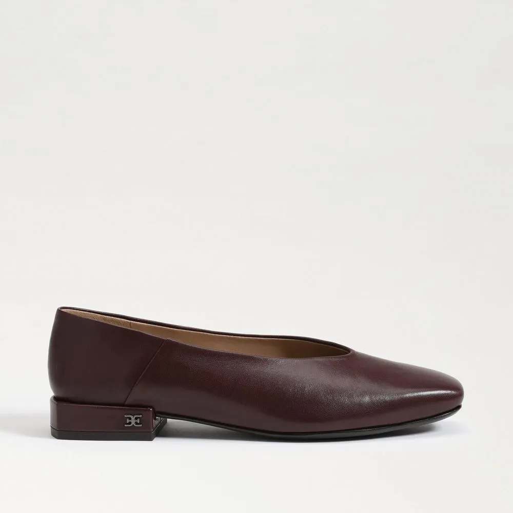 Sam Edelman Kasey French Burgundy Leather Squared Toe Slip On Dress Ballet Flats