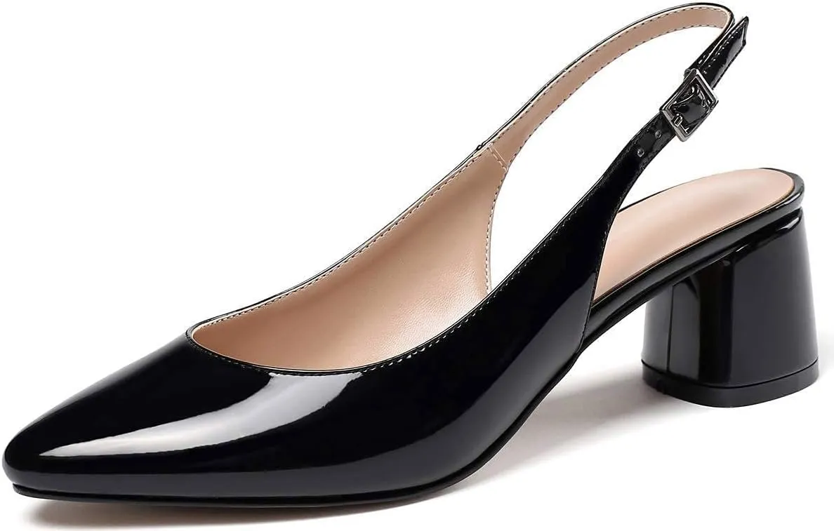 SAMMITOP Women's Mid-heel Slingback Sandals Almond Toe Block Heel Pumps Classic Dress Shoes