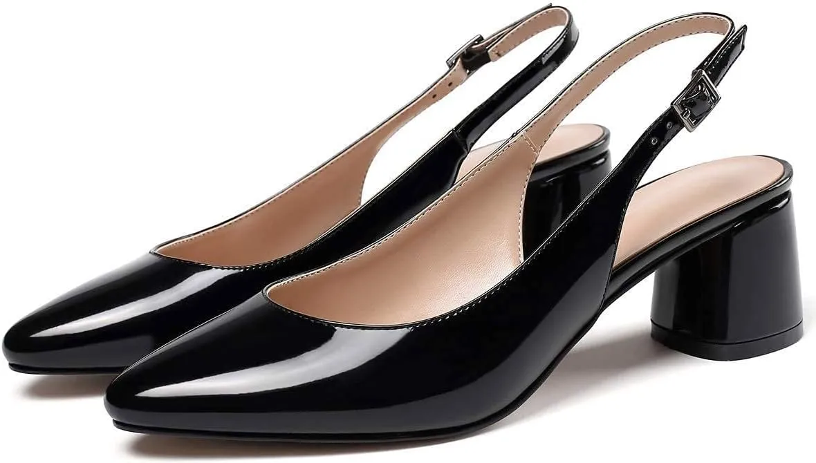 SAMMITOP Women's Mid-heel Slingback Sandals Almond Toe Block Heel Pumps Classic Dress Shoes