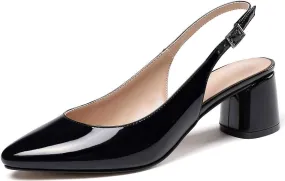 SAMMITOP Women's Mid-heel Slingback Sandals Almond Toe Block Heel Pumps Classic Dress Shoes