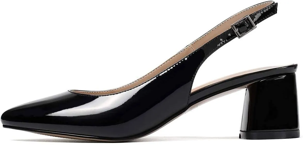 SAMMITOP Women's Mid-heel Slingback Sandals Almond Toe Block Heel Pumps Classic Dress Shoes