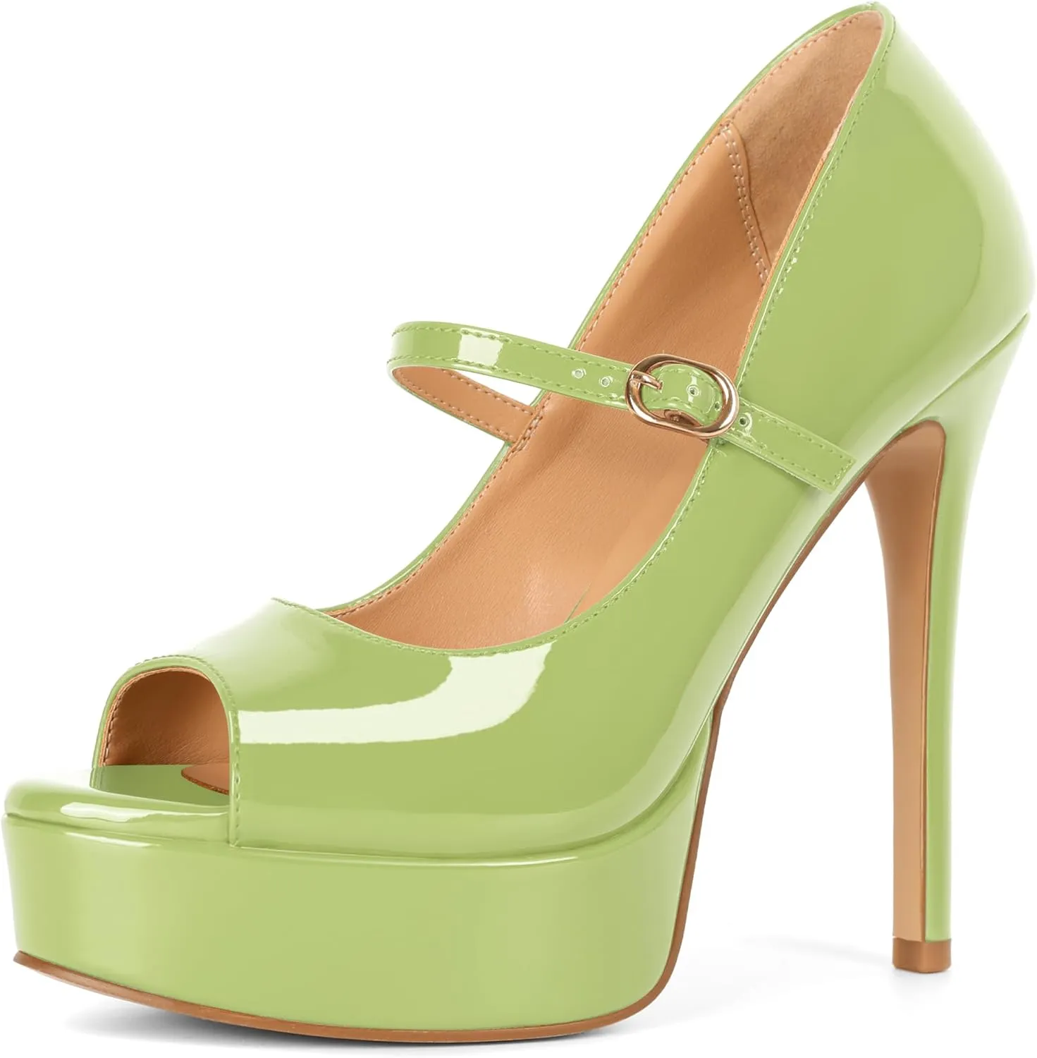 SAMMITOP Women's Peep Toe High Heels Platform Stiletto Pumps Patent Mary Jane Heels 5.5" Party Wedding Dress Shoes