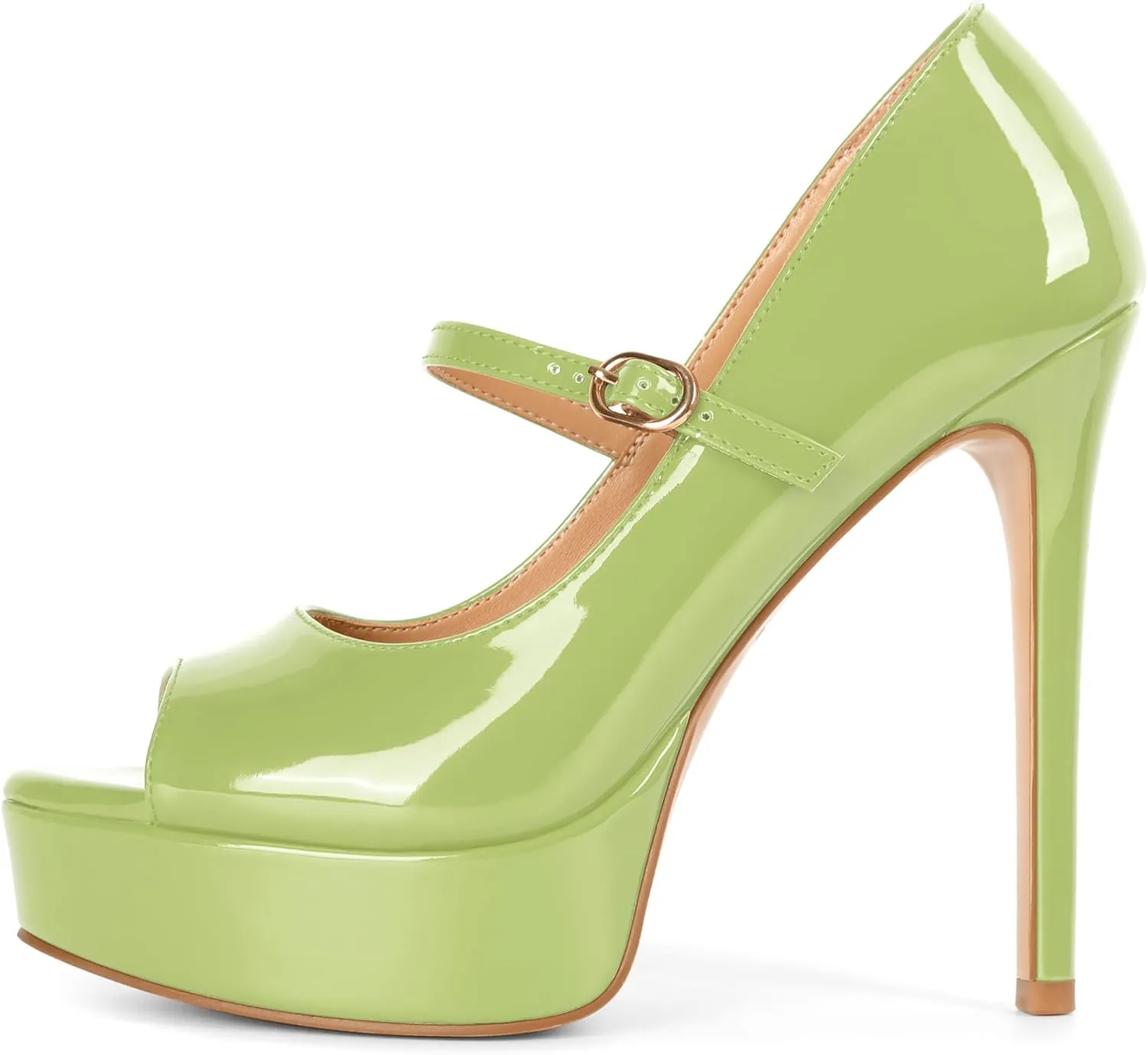 SAMMITOP Women's Peep Toe High Heels Platform Stiletto Pumps Patent Mary Jane Heels 5.5" Party Wedding Dress Shoes