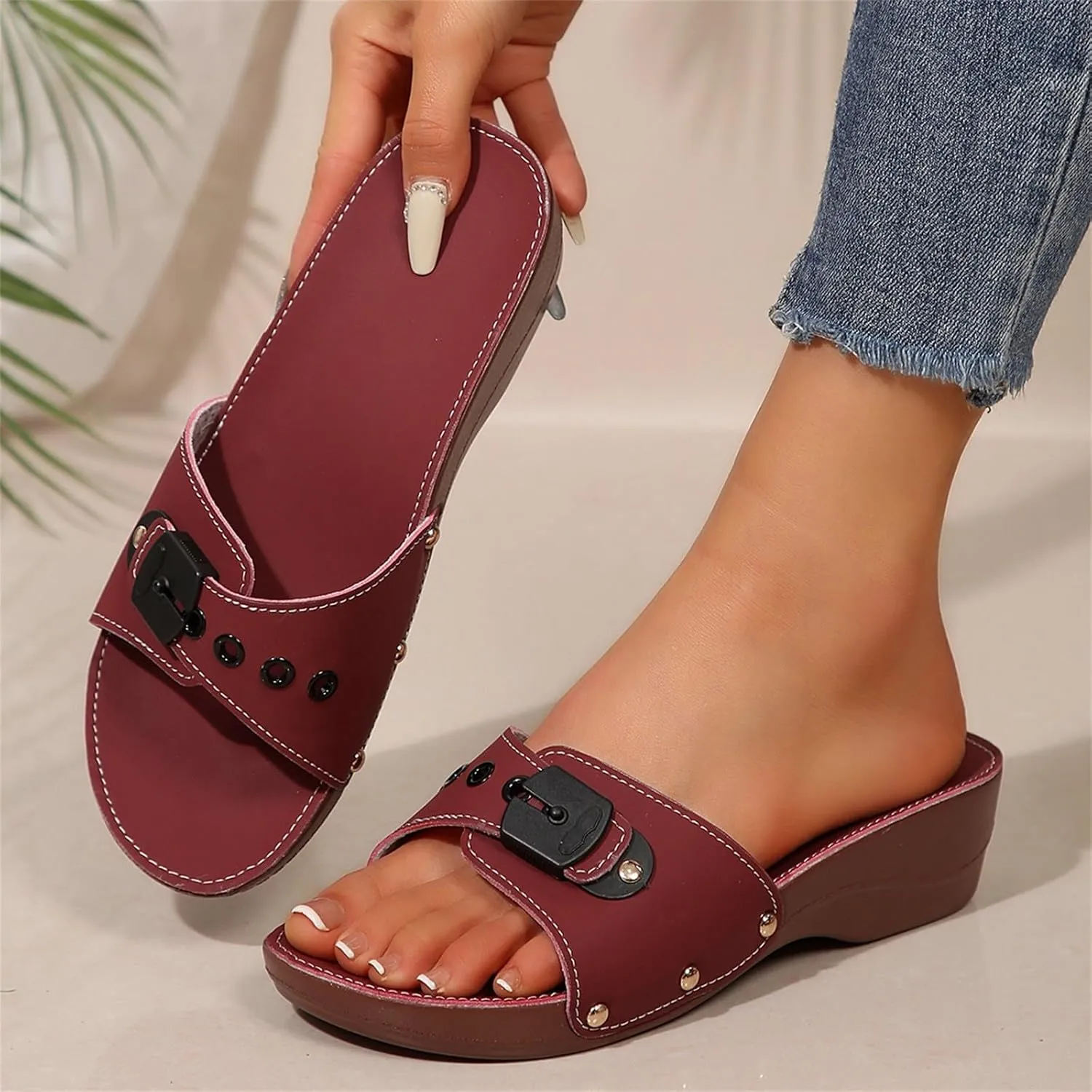 Sandals Wedge Shoes for Women Orthopedic Comfortable Arch Support Platform Wedge Summer Slides Leather Sandals