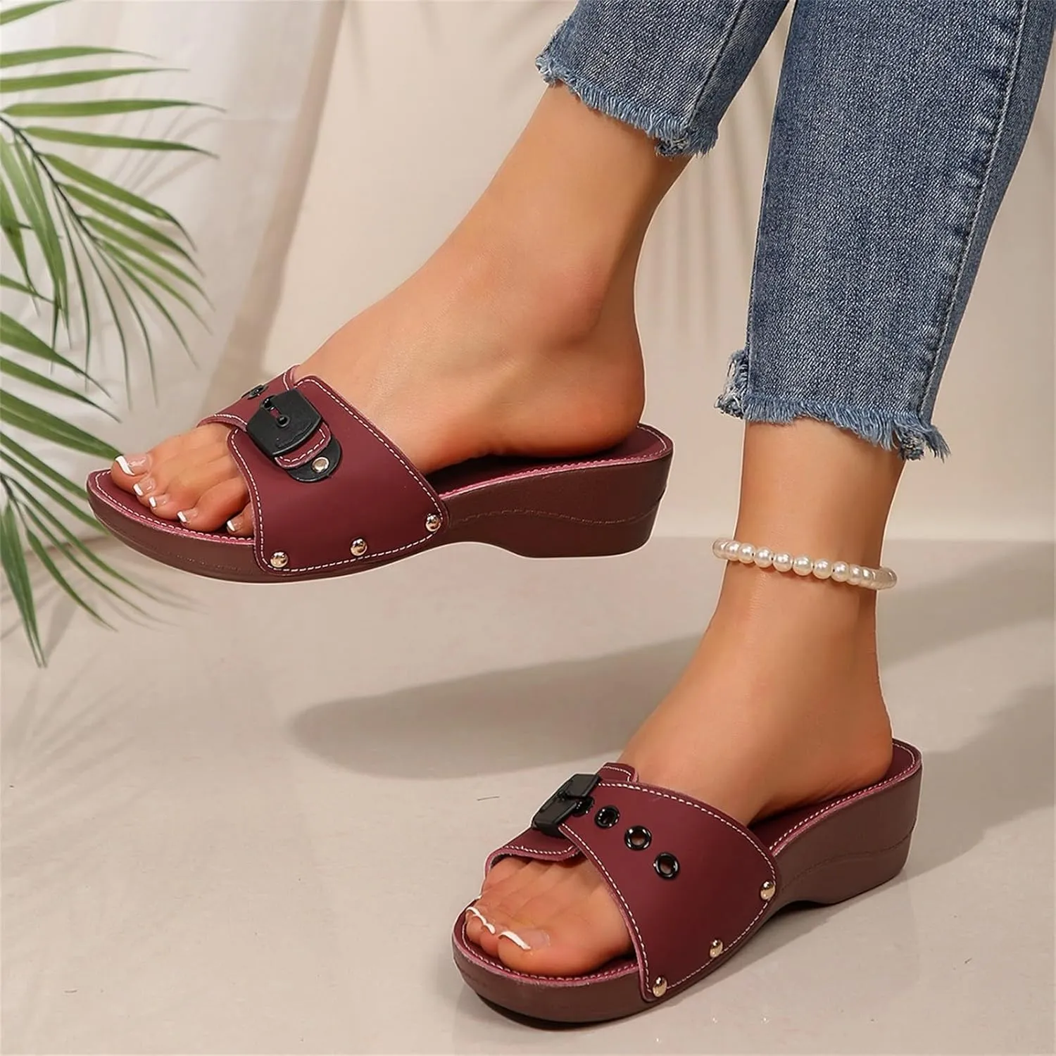 Sandals Wedge Shoes for Women Orthopedic Comfortable Arch Support Platform Wedge Summer Slides Leather Sandals