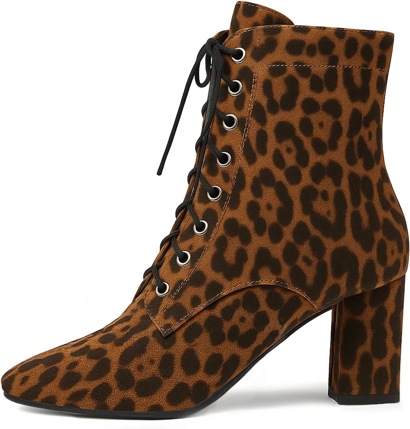 SEIFIN Women's Square Toe Chunky Heels Ankle Boots Block High Heeled Lace Up Short Booties Shoes