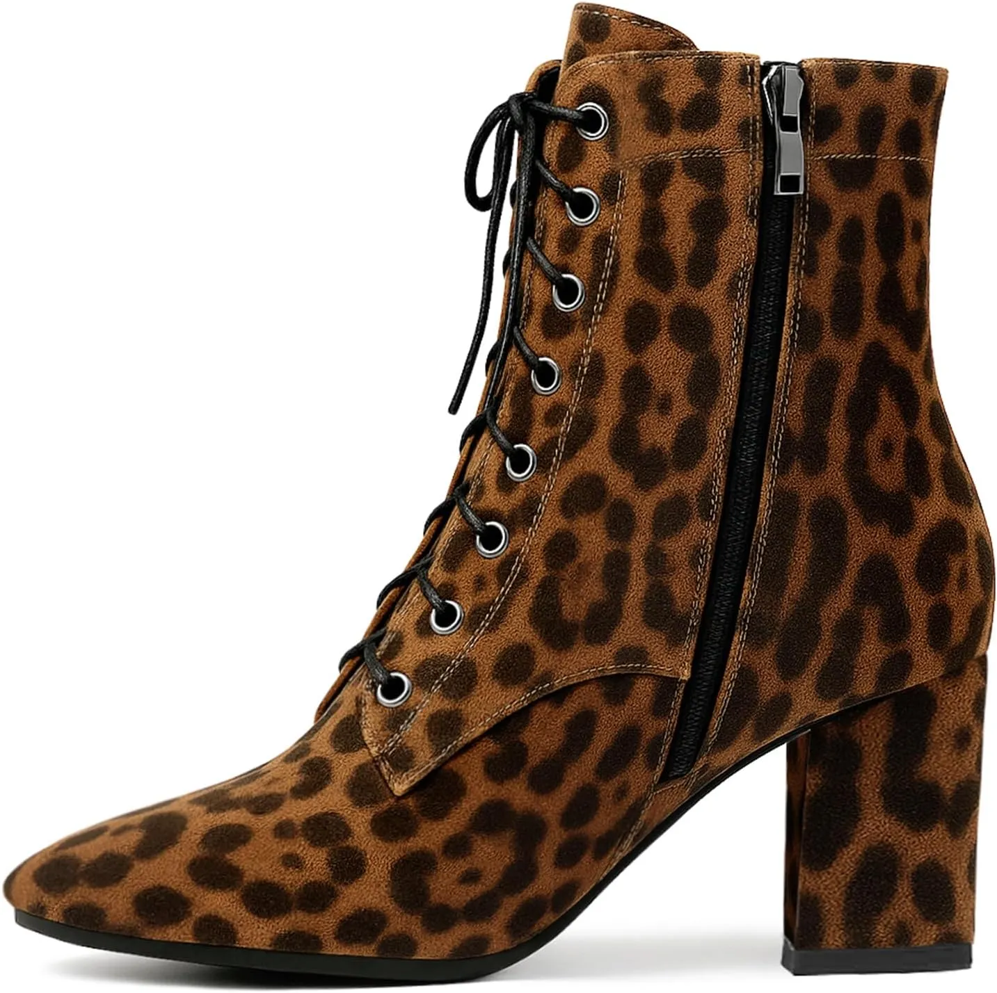 SEIFIN Women's Square Toe Chunky Heels Ankle Boots Block High Heeled Lace Up Short Booties Shoes