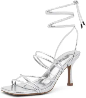 Shoe Land SL-Lumi Women's Lace-Up Heels, Square Open Toe Strappy Heeled Sandals, Ankle Wrap Tie-Up High Heels, Dressy Stiletto Heels for Prom, Wedding, and Party