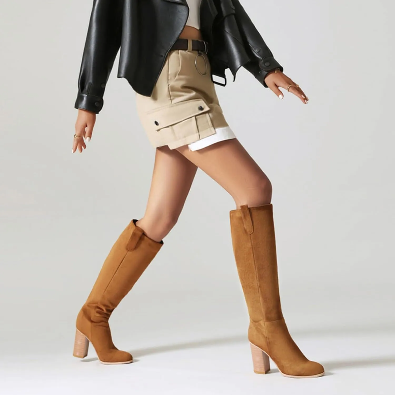 Tall Boots for Women High Boots for Women Suede Boots Women's Thigh High Knee Fashion Boots Block Mid Heel Long Boots