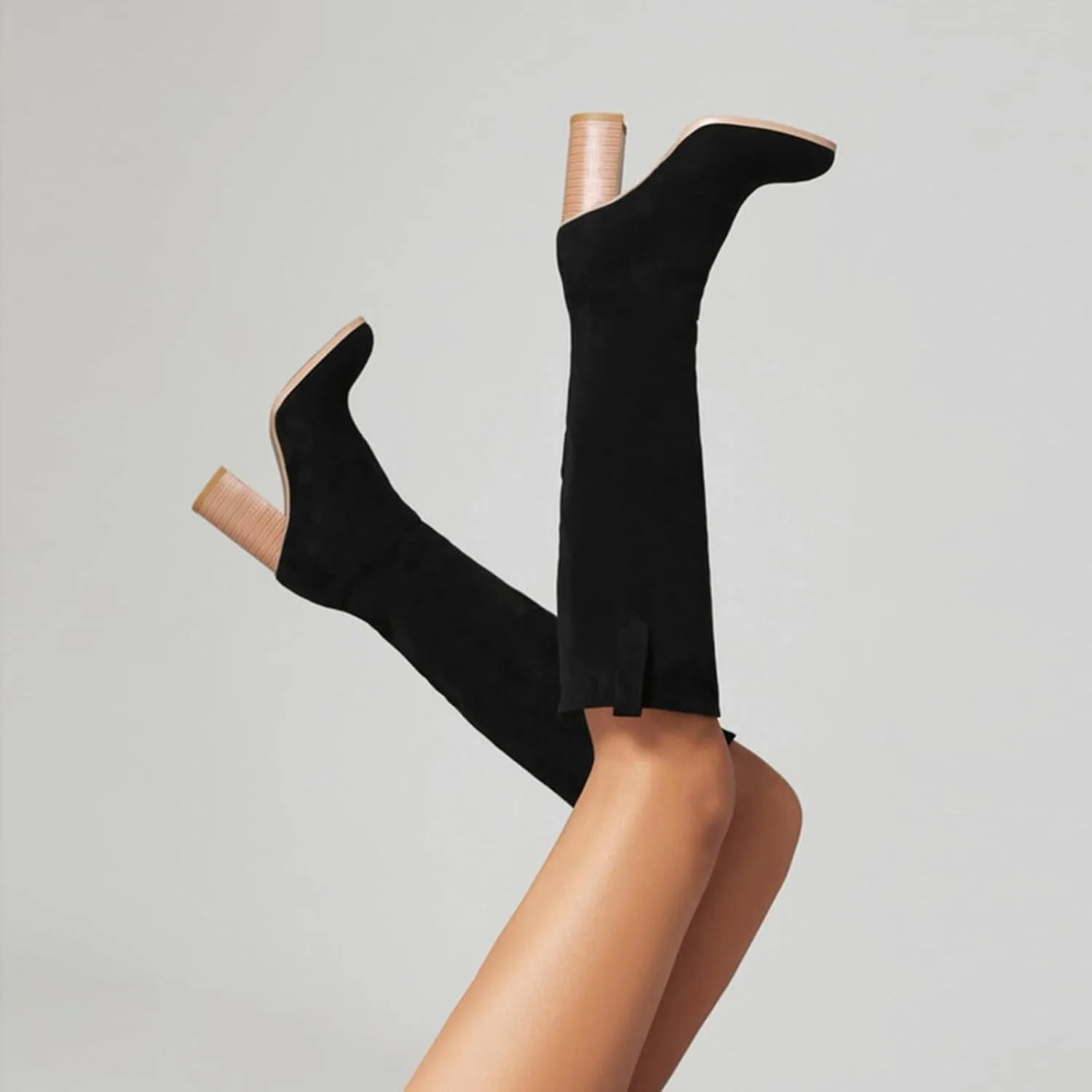 Tall Boots for Women High Boots for Women Suede Boots Women's Thigh High Knee Fashion Boots Block Mid Heel Long Boots