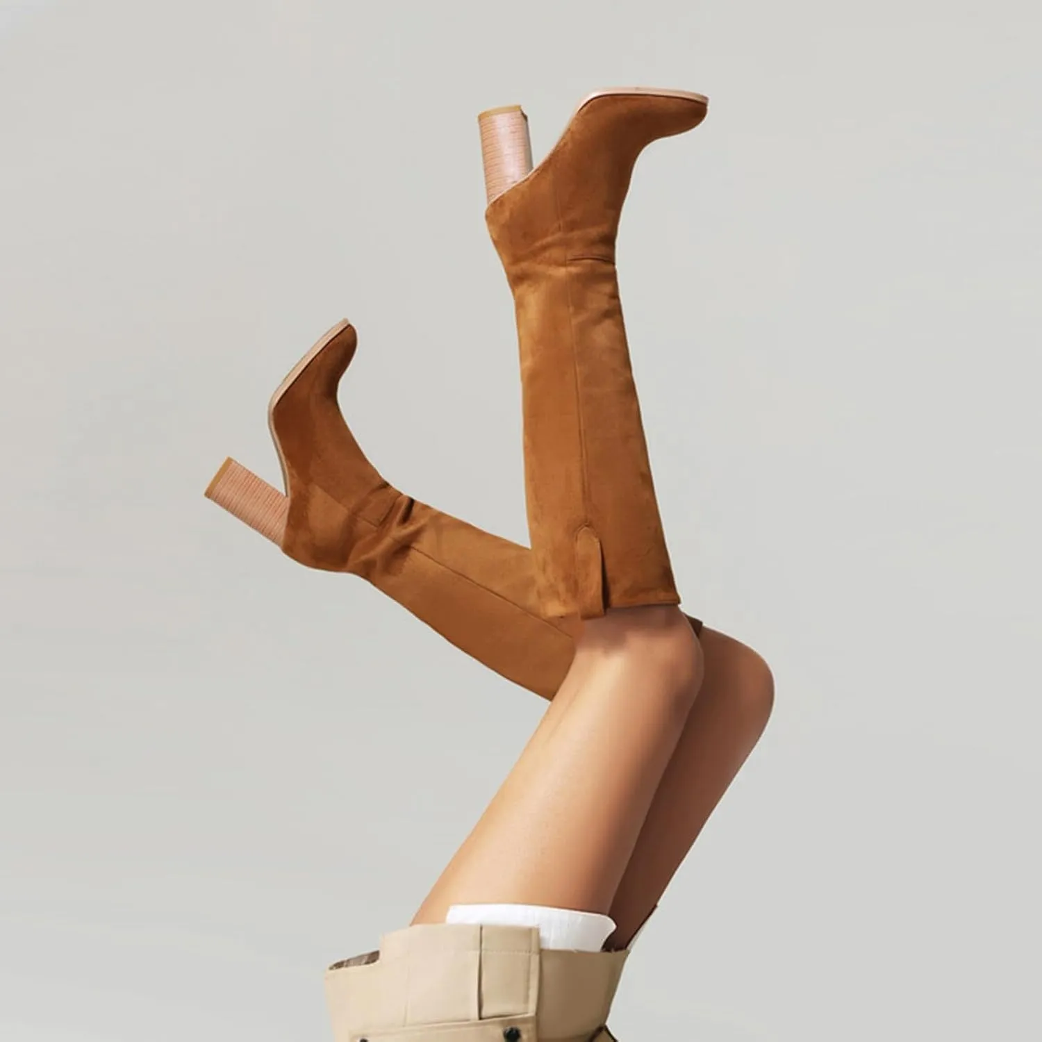 Tall Boots for Women High Boots for Women Suede Boots Women's Thigh High Knee Fashion Boots Block Mid Heel Long Boots