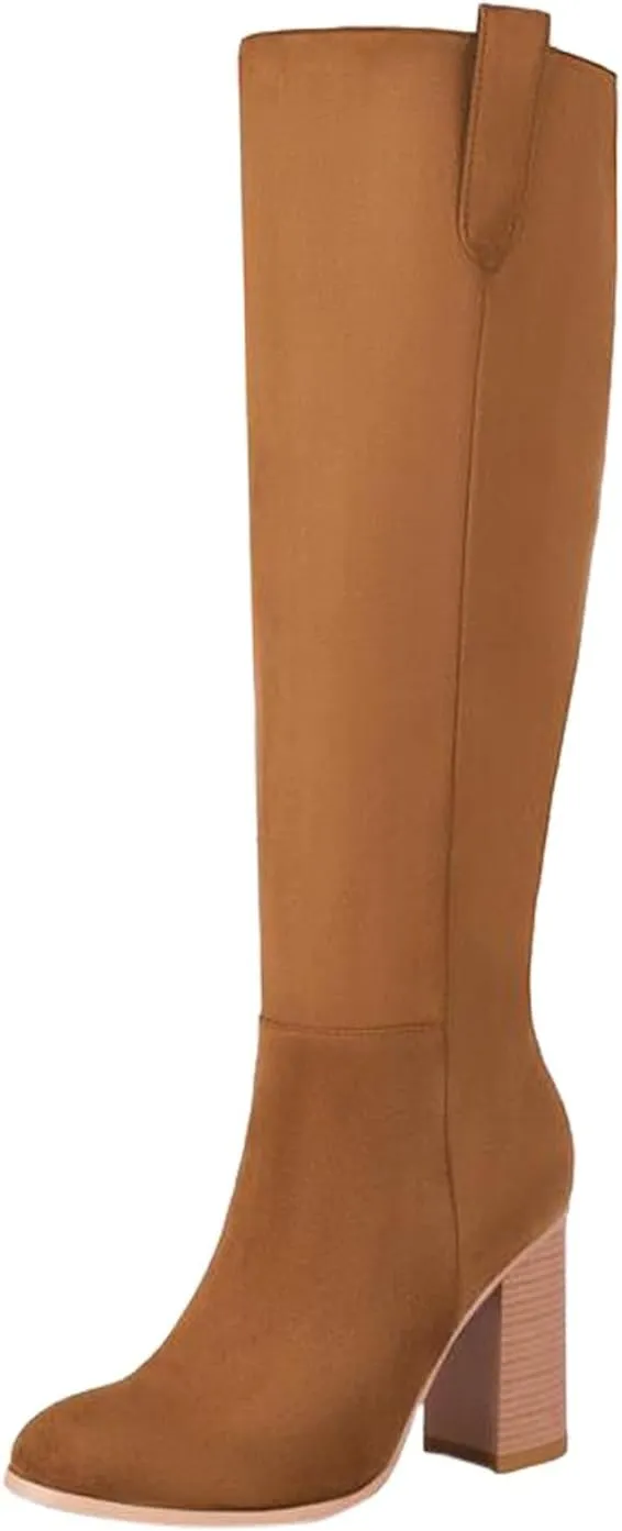 Tall Boots for Women High Boots for Women Suede Boots Women's Thigh High Knee Fashion Boots Block Mid Heel Long Boots