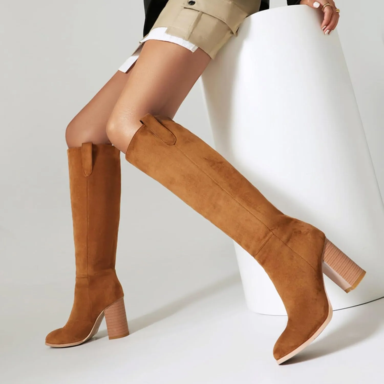 Tall Boots for Women High Boots for Women Suede Boots Women's Thigh High Knee Fashion Boots Block Mid Heel Long Boots