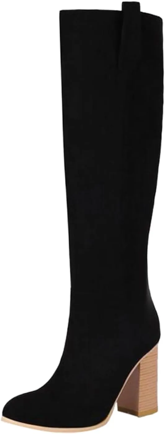 Tall Boots for Women High Boots for Women Suede Boots Women's Thigh High Knee Fashion Boots Block Mid Heel Long Boots
