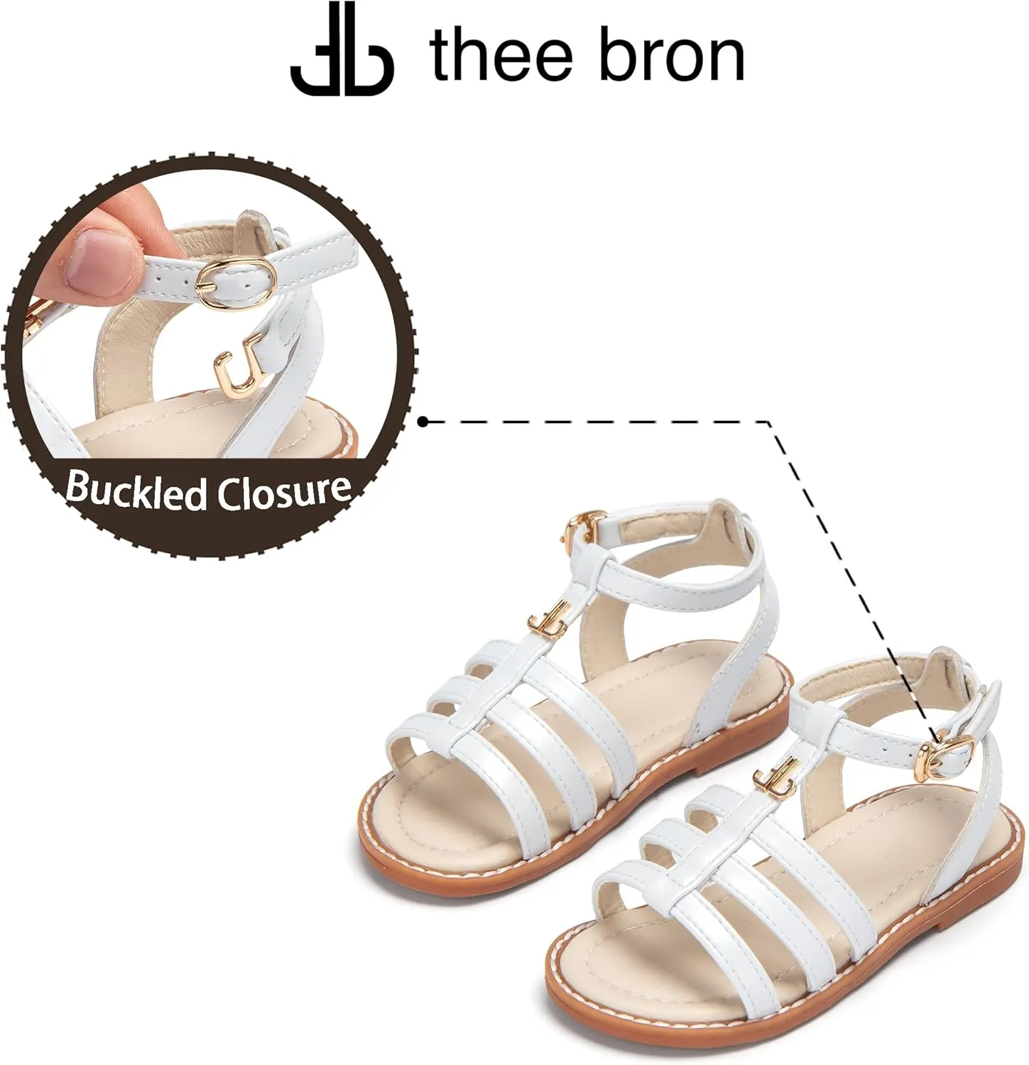 THEE BRON Toddler Girls Gladiator Sandals - Cushioned Comfy Shoes for Princess Summer Play