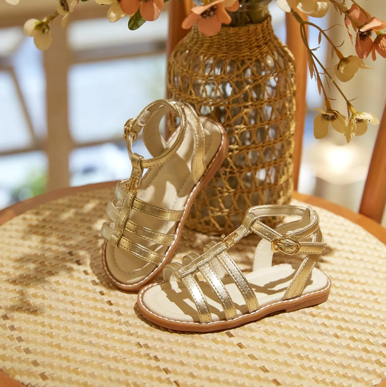 THEE BRON Toddler Girls Gladiator Sandals - Cushioned Comfy Shoes for Princess Summer Play