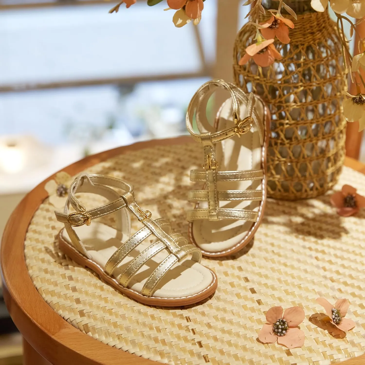 THEE BRON Toddler Girls Gladiator Sandals - Cushioned Comfy Shoes for Princess Summer Play