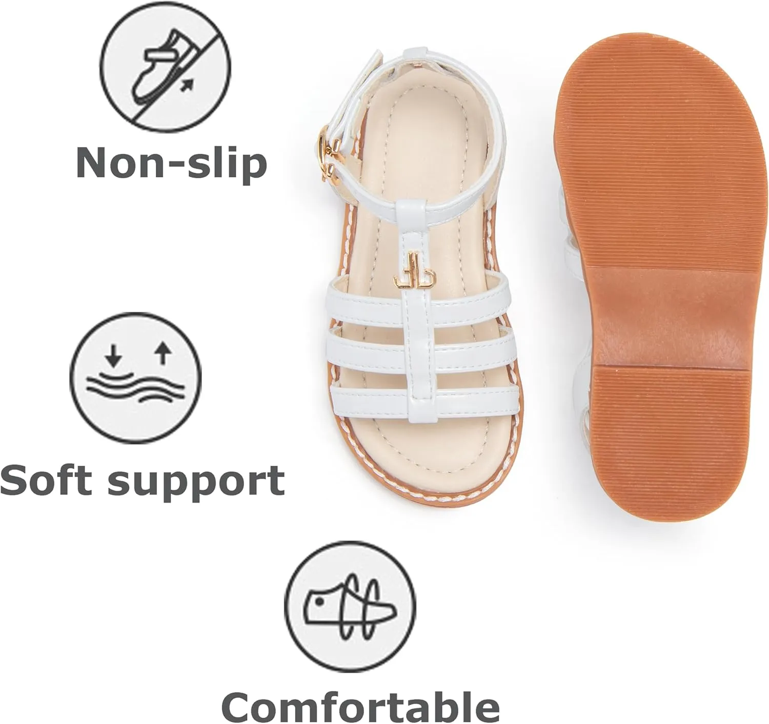 THEE BRON Toddler Girls Gladiator Sandals - Cushioned Comfy Shoes for Princess Summer Play