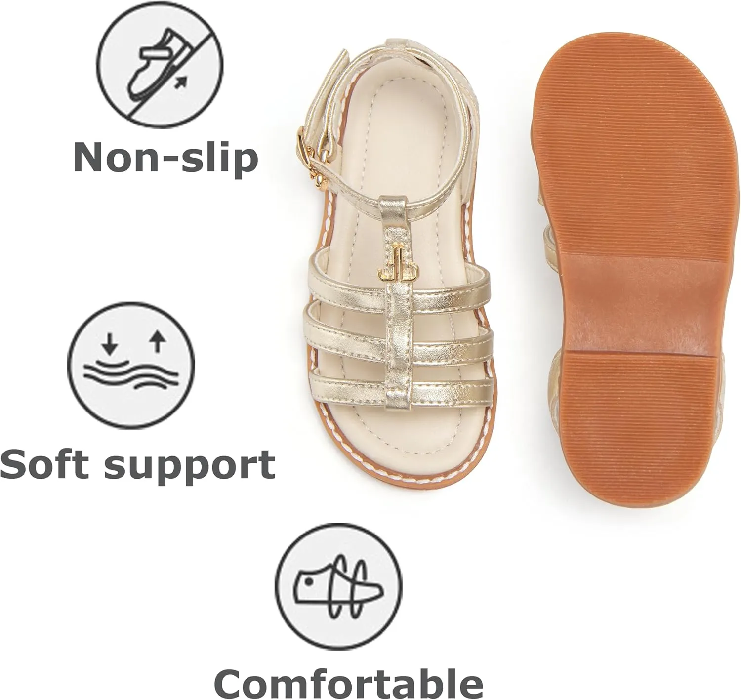 THEE BRON Toddler Girls Gladiator Sandals - Cushioned Comfy Shoes for Princess Summer Play