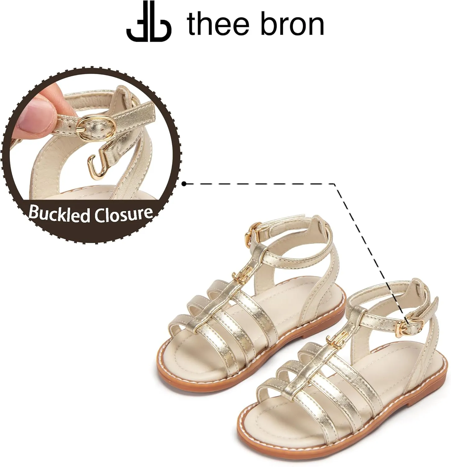 THEE BRON Toddler Girls Gladiator Sandals - Cushioned Comfy Shoes for Princess Summer Play