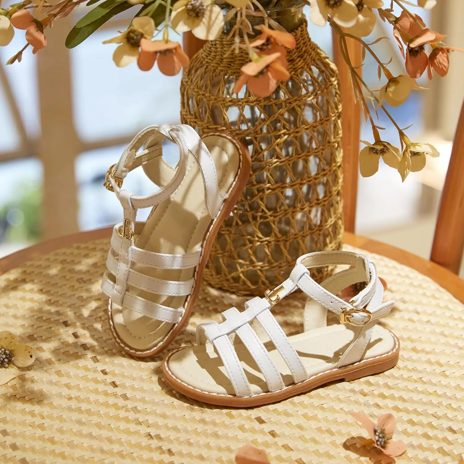 THEE BRON Toddler Girls Gladiator Sandals - Cushioned Comfy Shoes for Princess Summer Play