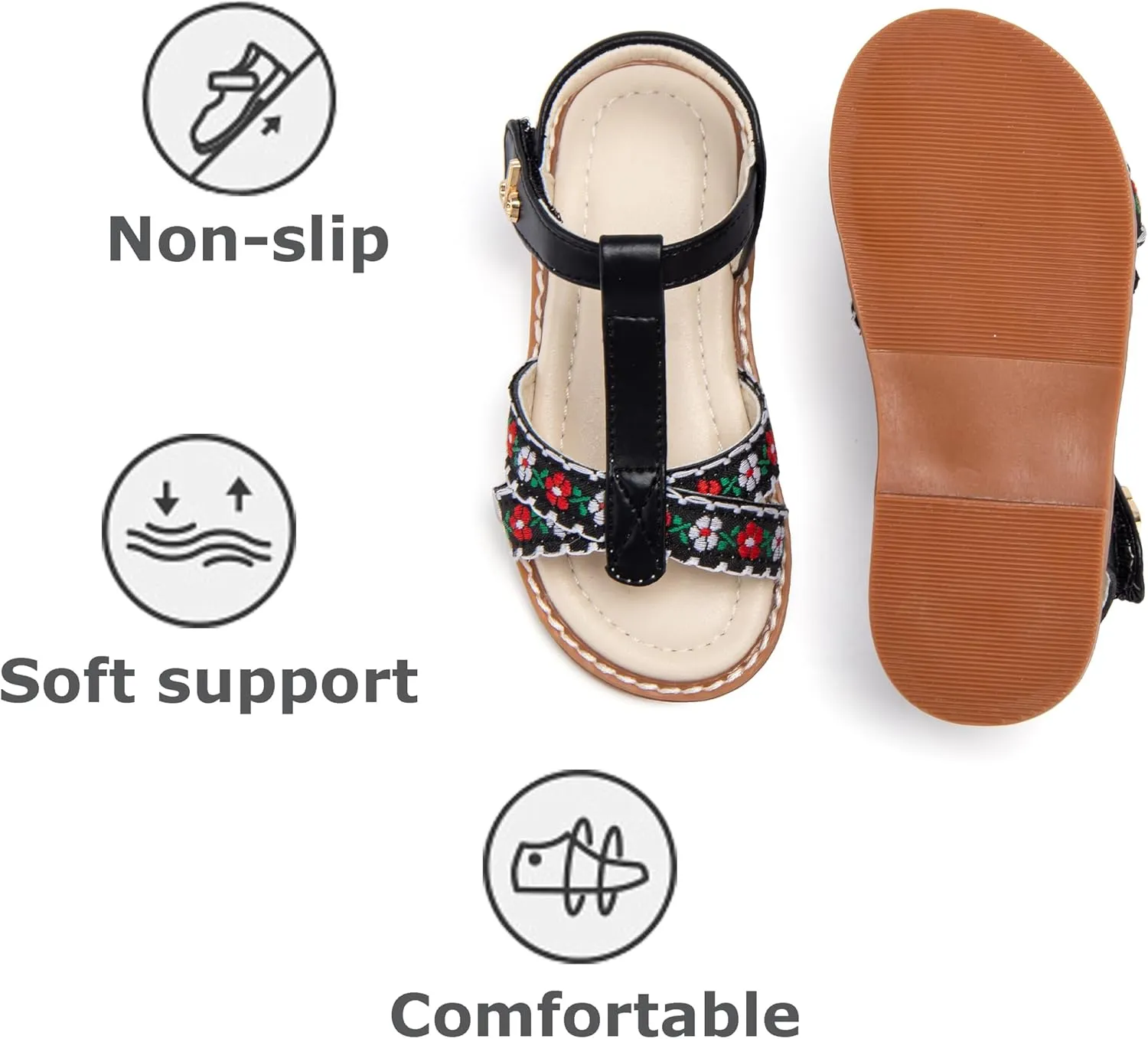 THEE BRON Toddler Girls Gladiator Sandals - Cushioned Comfy Shoes for Princess Summer Play