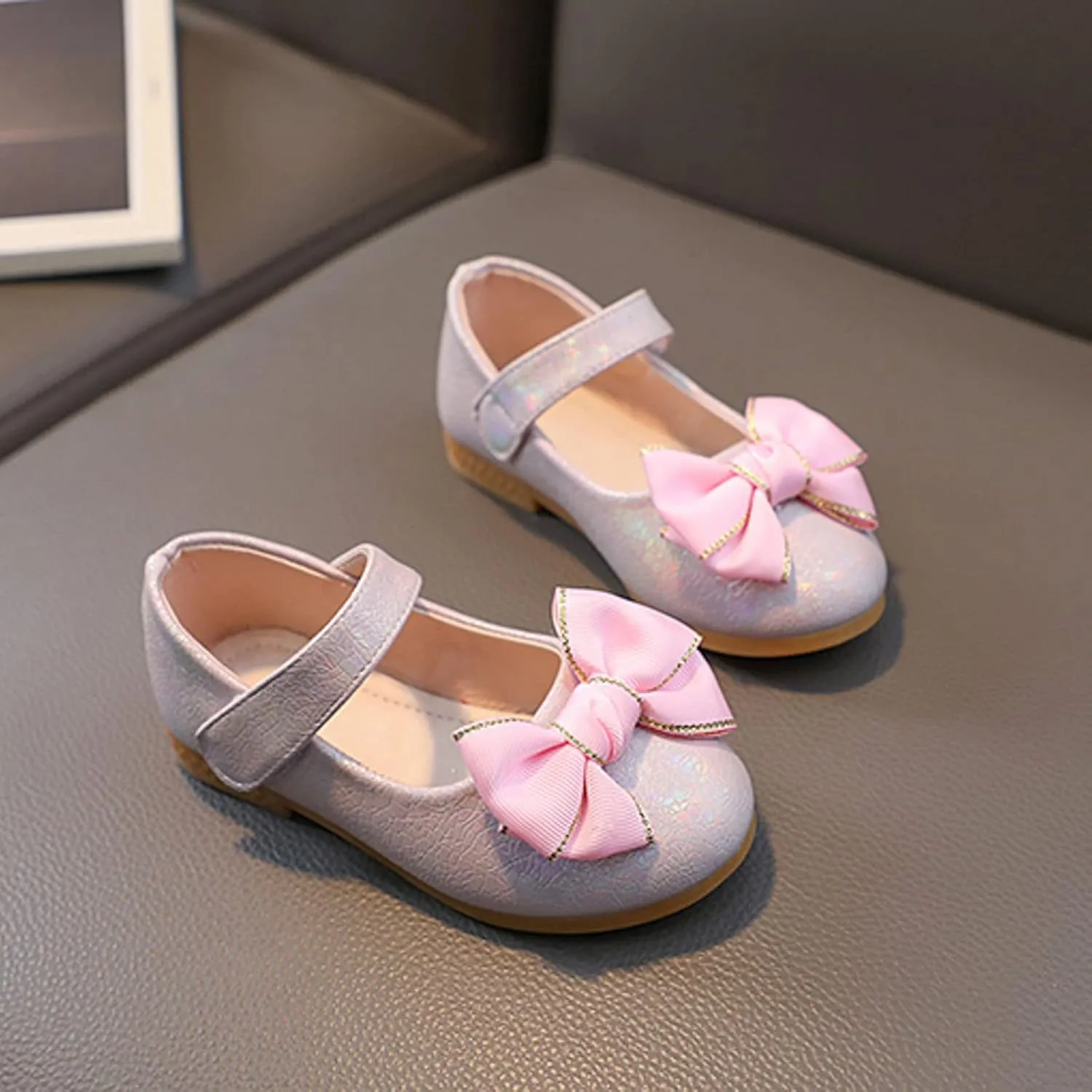 Toddler Girls Mary Jane Ballet Flats Bow Flower Wedding Party Ballerina Dress Shoes Ankle Strap Low Heel Sandal