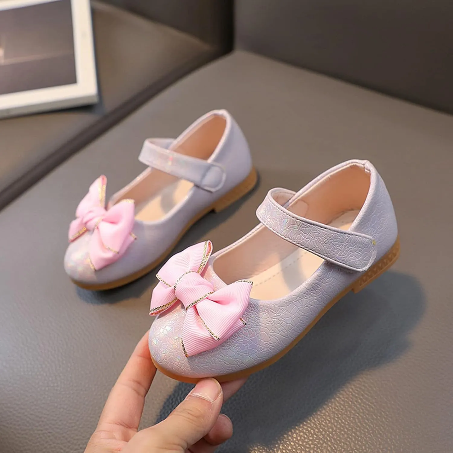 Toddler Girls Mary Jane Ballet Flats Bow Flower Wedding Party Ballerina Dress Shoes Ankle Strap Low Heel Sandal